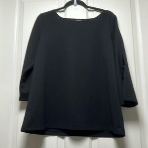 ANN TAYLOR Split Sleeve Black Blouse Sz Large